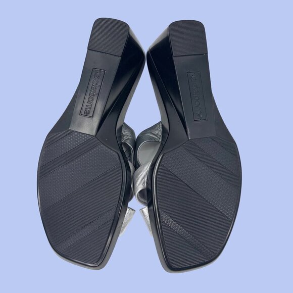 NWT LIZ CLAIBORNE FAYE METALLIC MULTI SILVER WEDGE SANDALS HEELS - 7 - Picture 10 of 11